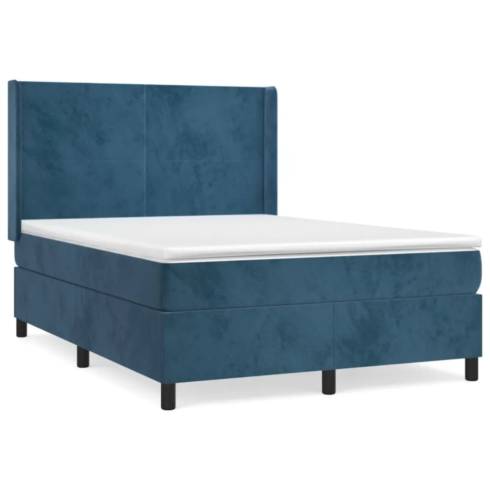 Mesa de Cabeceira Cama com molasemcolchão 140x200 cm veludo azul-escuro
