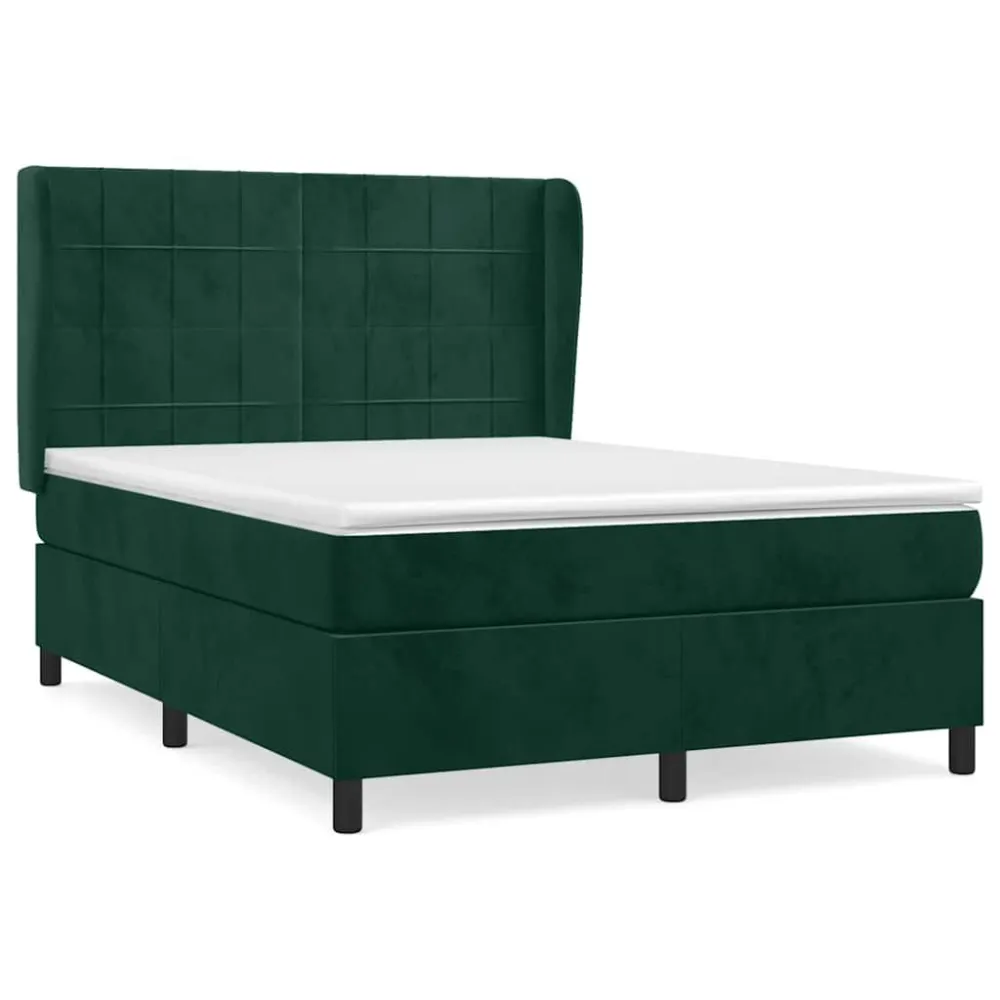 Mesa de Cabeceira Cama com molasemcolchão 140x200 cm veludo verde-escuro