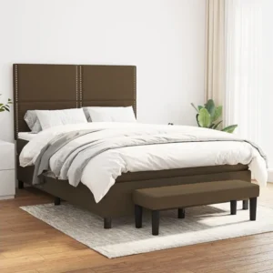 Premium Cama com molas/colchão 140x200 cm tecido castanho-escuro