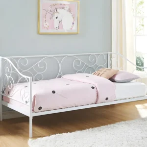 Cama 90x200 cm em metálico branco com sommier - VIVIAN