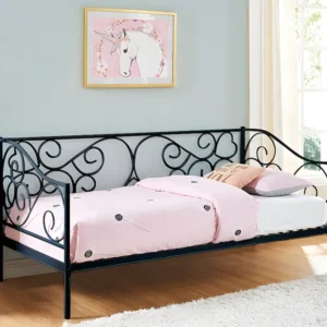 Cama 90x200 cm em metálico preto com sommier e colchão - VIVIAN