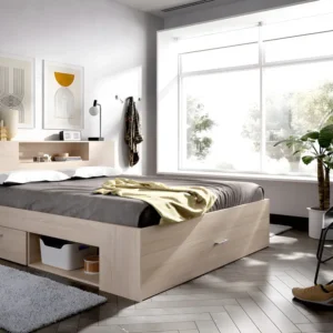 Cama com espaços de arrumação 140 x 190 cm cor espontâneo + sommier - LEANDRE