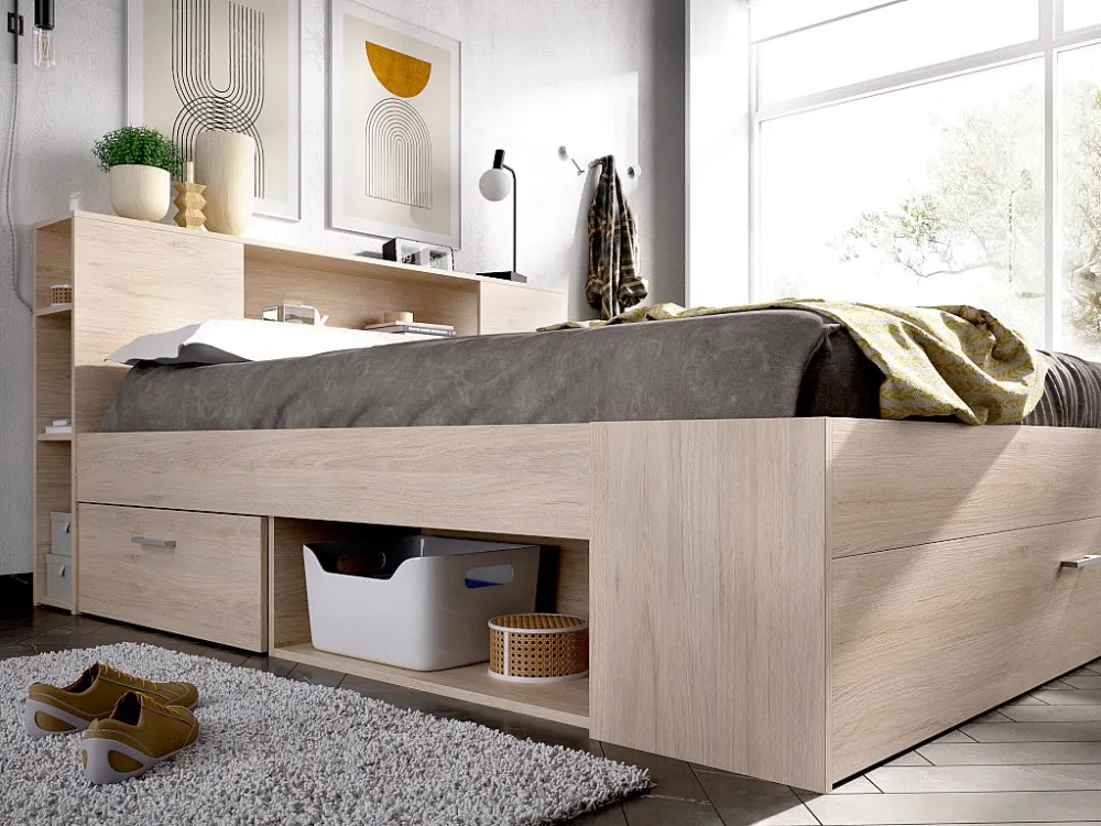 Cama com espaços de arrumação 140 x 190 cm cor espontâneo + sommier - LEANDRE