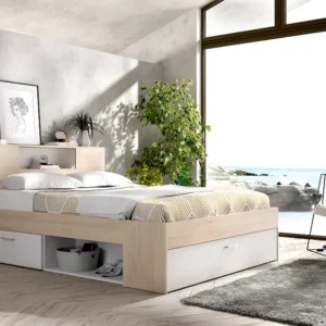 Cama com espaços de arrumação 140 x 190 cm cor puro e branco + sommier - LEANDRE