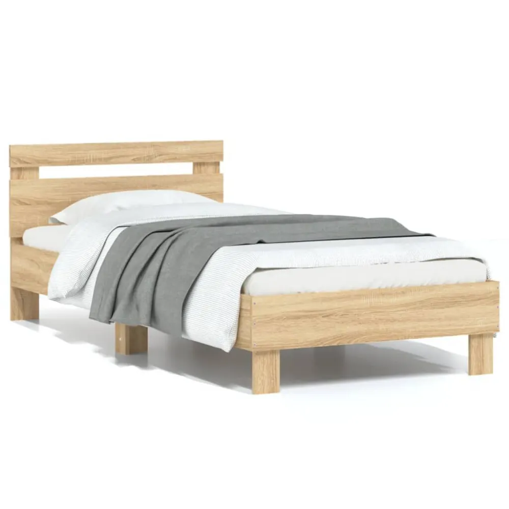 Cama sem colchão com cabeceira 90x200 cm carvalho sonoma