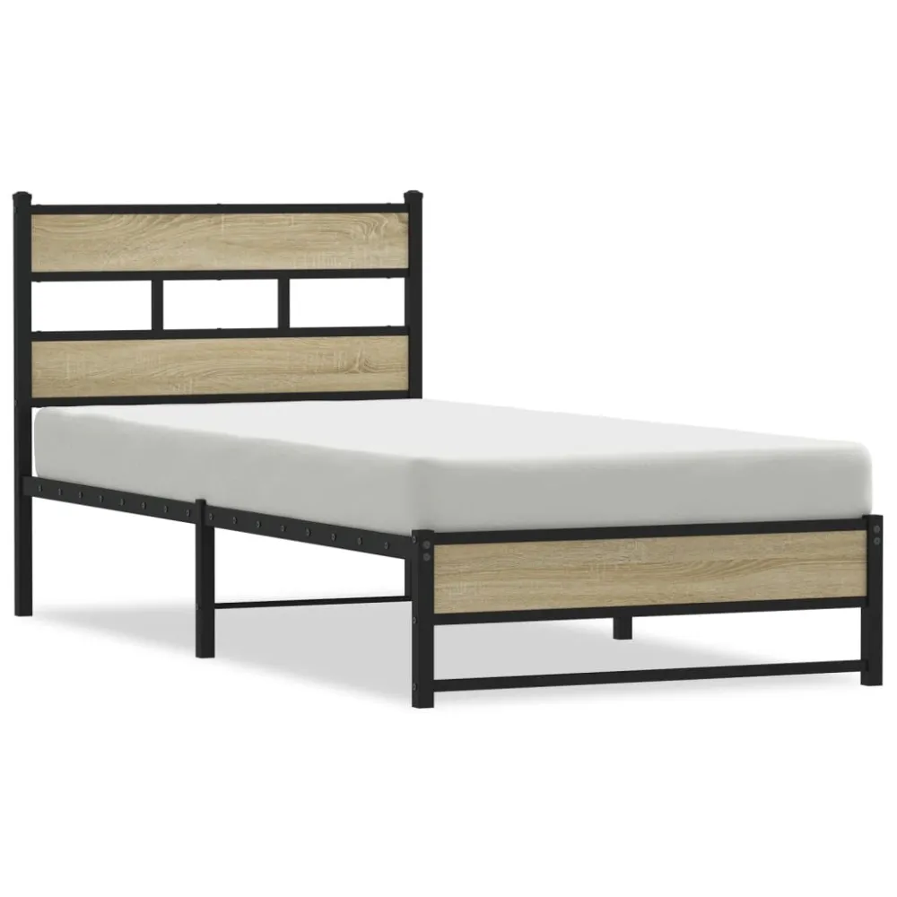 Estrutura de cama sem colchão 100x190 cm metálico carvalho sonoma