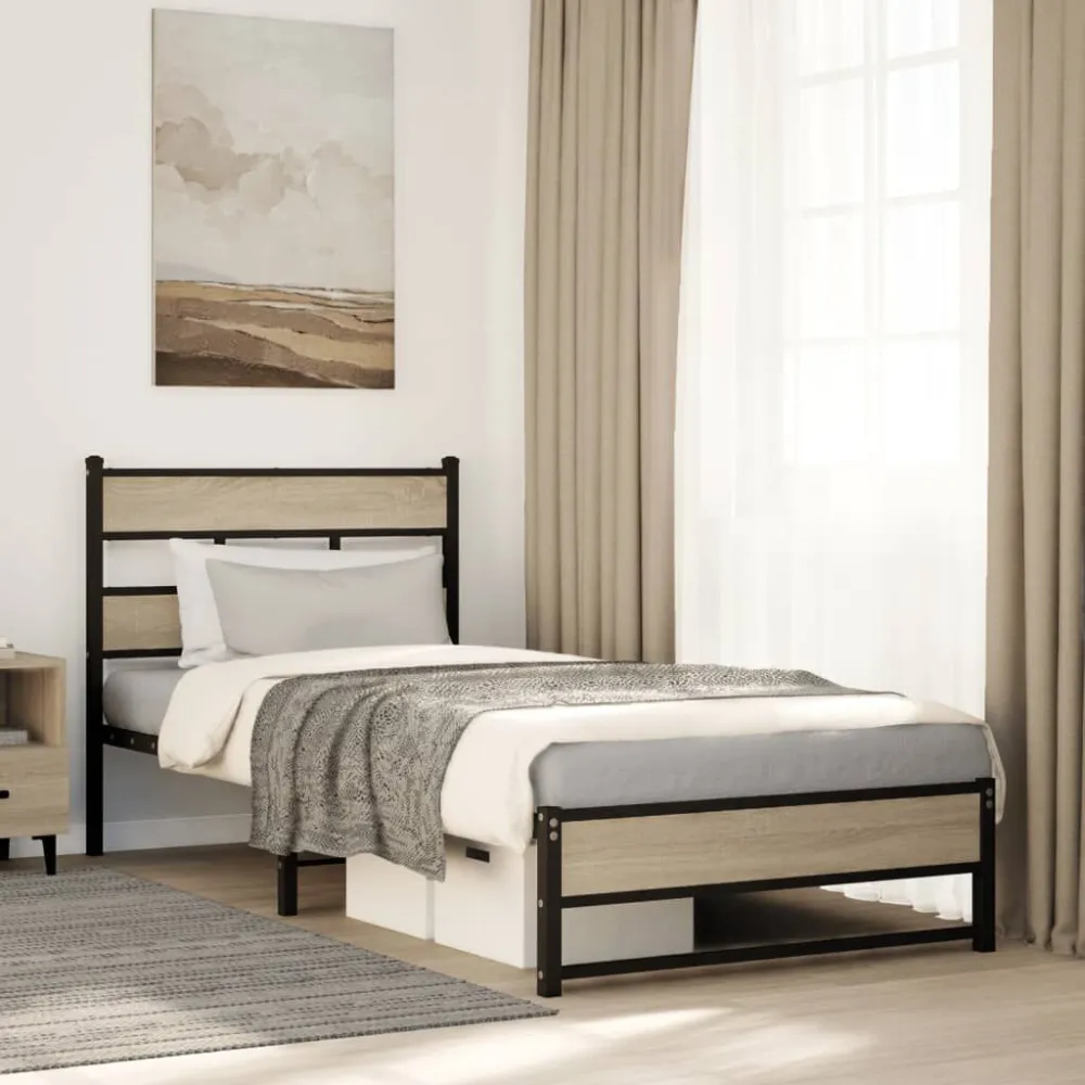 Estrutura de cama sem colchão 100x190 cm metálico carvalho sonoma