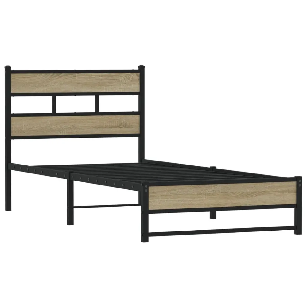 Estrutura de cama sem colchão 100x190 cm metálico carvalho sonoma