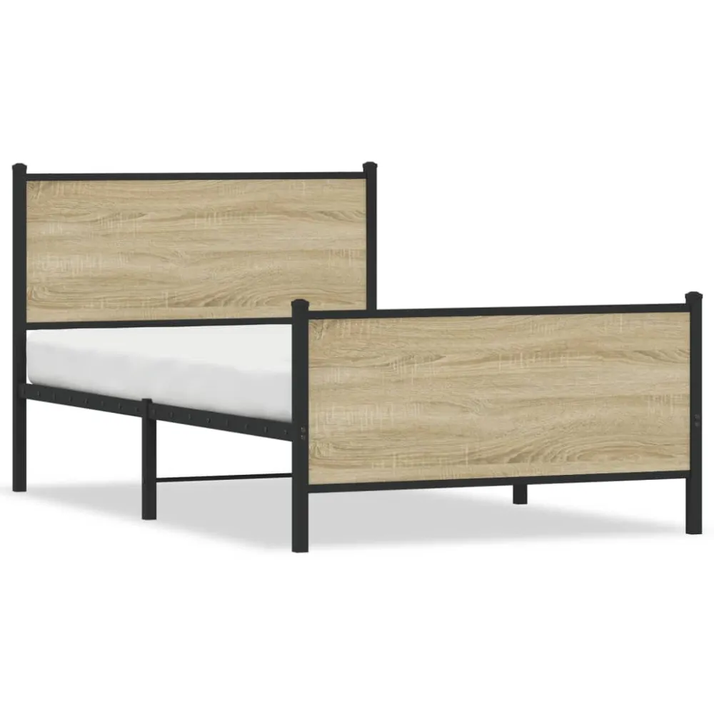 Estrutura de cama sem colchão 100x190 cm metálico carvalho sonoma
