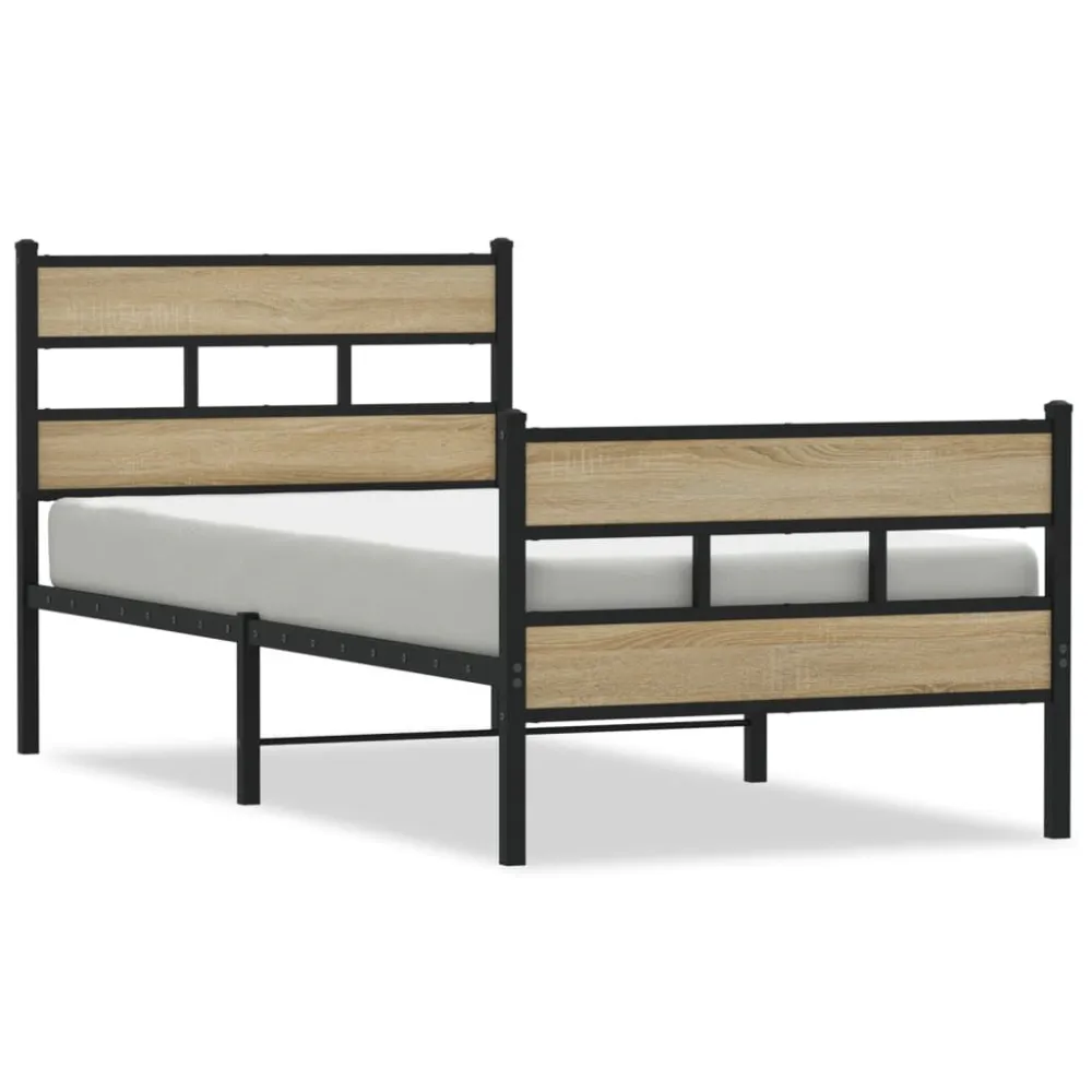 Estrutura de cama sem colchão 100x190 cm metálico carvalho sonoma