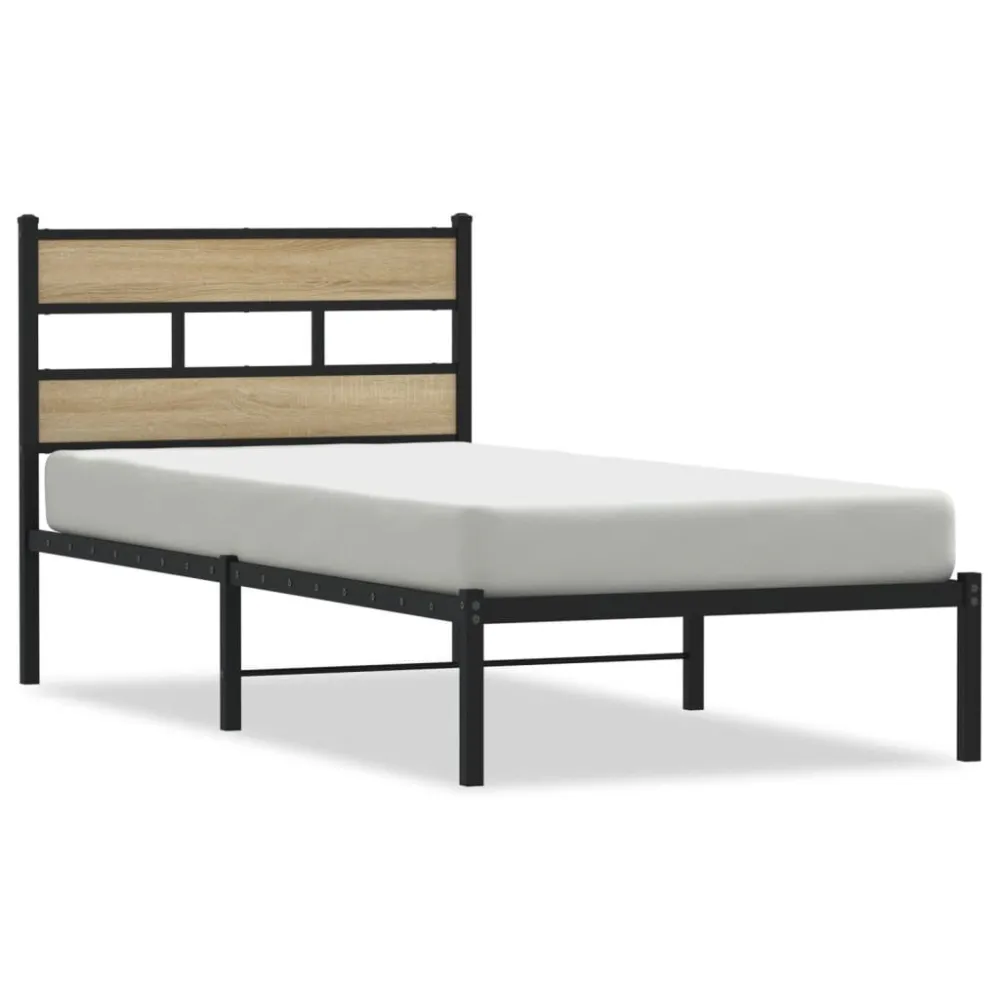 Estrutura de cama sem colchão 100x200 cm metálico carvalho sonoma