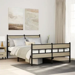 Estrutura de cama sem colchão 135x190 cm metálico carvalho sonoma