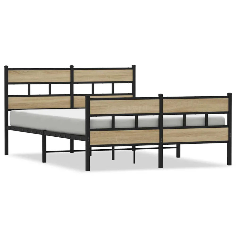 Estrutura de cama sem colchão 135x190 cm metálico carvalho sonoma