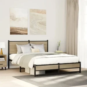 Estrutura de cama sem colchão 140x190 cm metálico carvalho sonoma