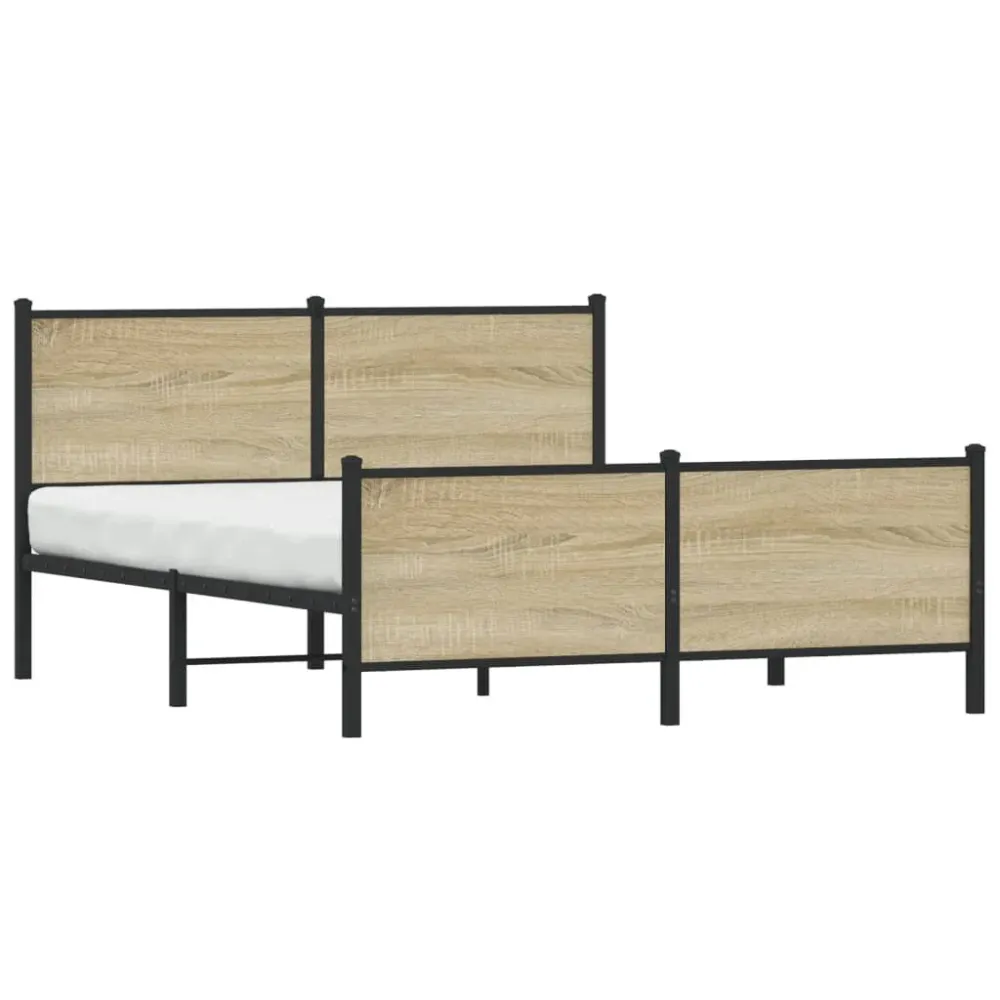 Estrutura de cama sem colchão 150x200cm metálico carvalho sonoma