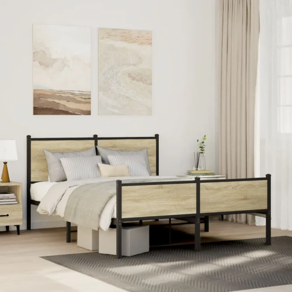 Estrutura de cama sem colchão 150x200cm metálico carvalho sonoma