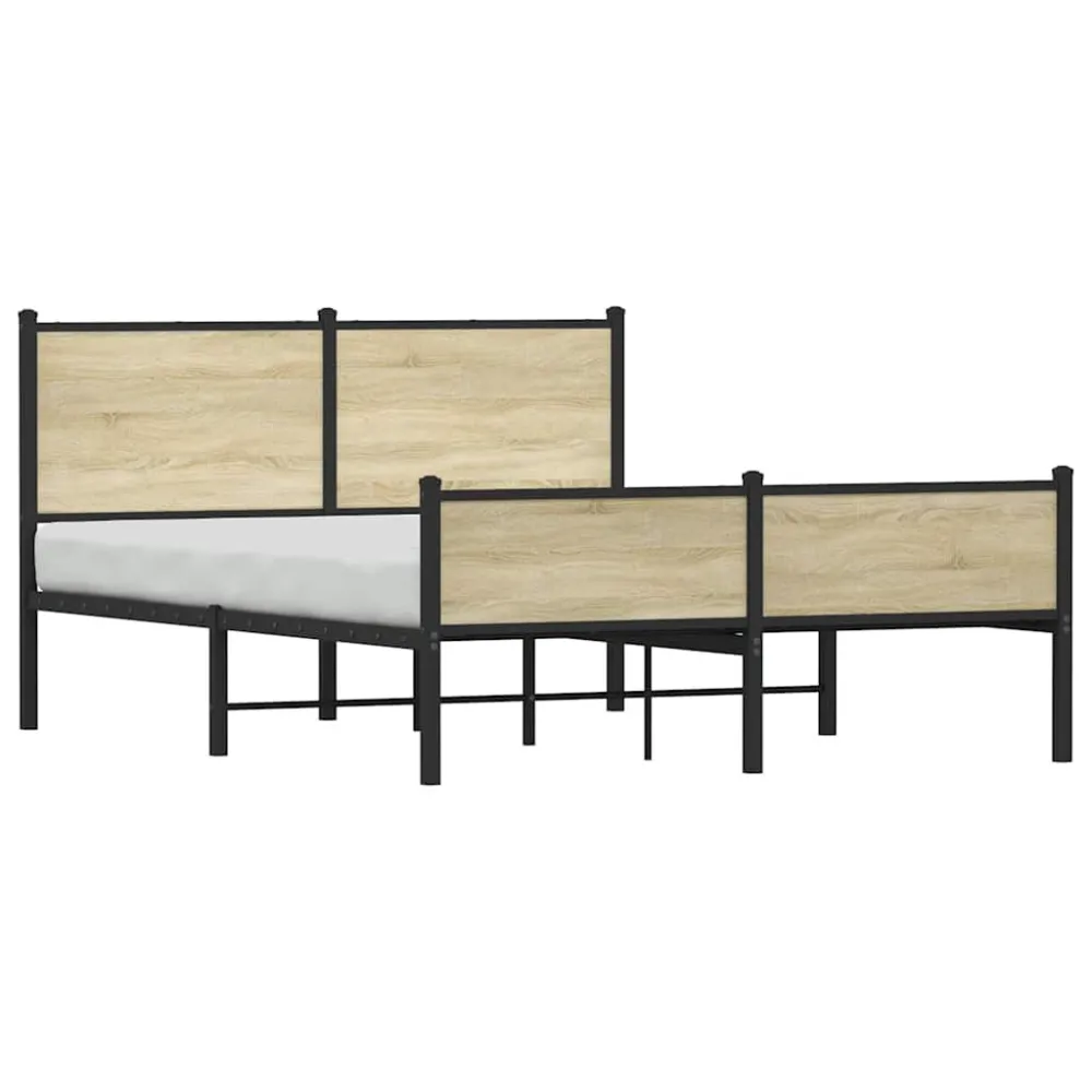 Estrutura de cama sem colchão 150x200cm metálico carvalho sonoma