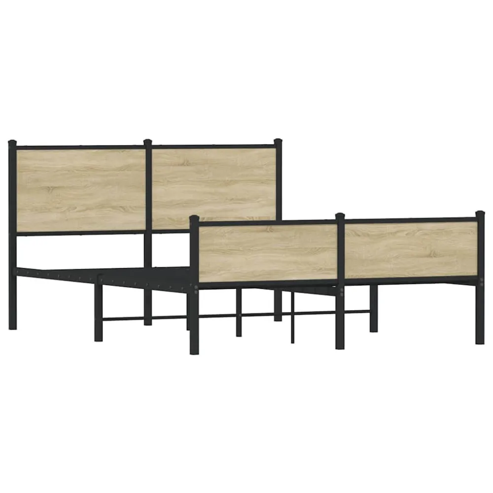 Estrutura de cama sem colchão 150x200cm metálico carvalho sonoma