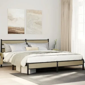 Estrutura de cama sem colchão 183x213cm metálico carvalho sonoma
