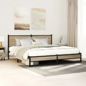 Estrutura de cama sem colchão 183x213cm metálico carvalho sonoma