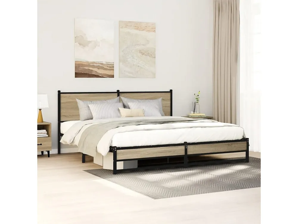 Estrutura de cama sem colchão 183x213cm metálico carvalho sonoma