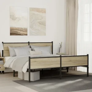 Estrutura de cama sem colchão 183x213cm metálico carvalho sonoma
