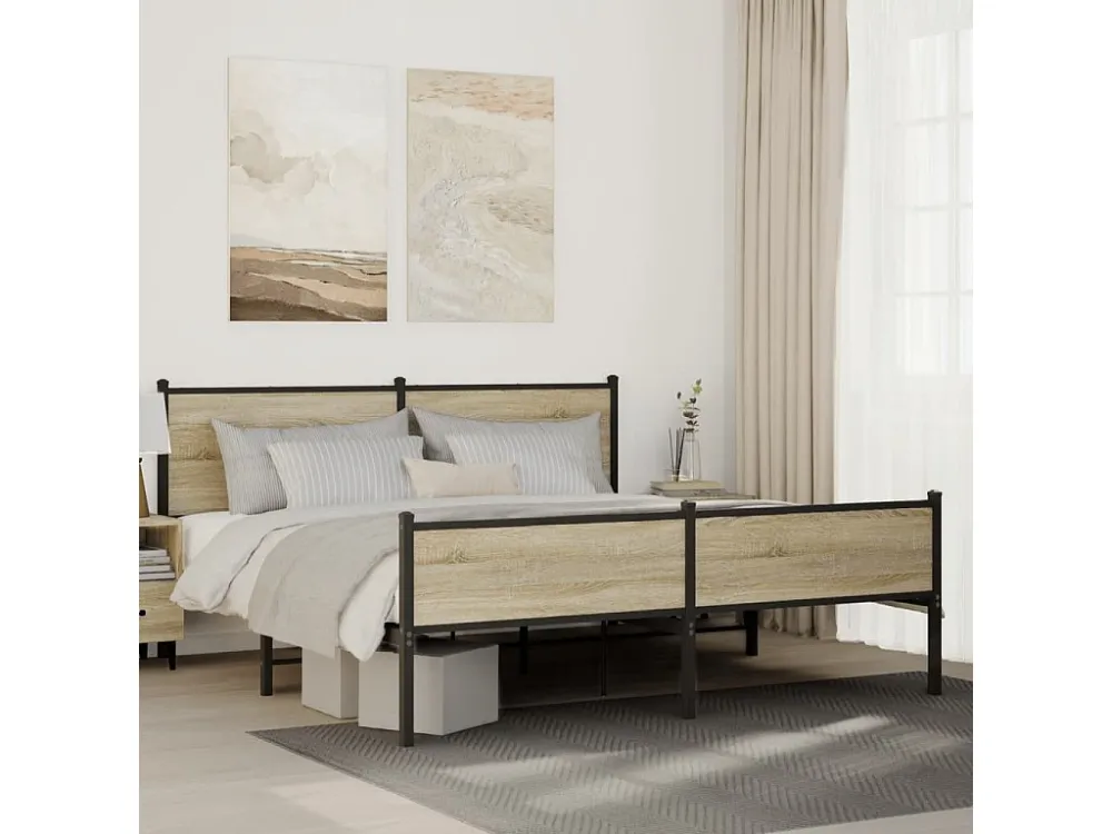 Estrutura de cama sem colchão 183x213cm metálico carvalho sonoma