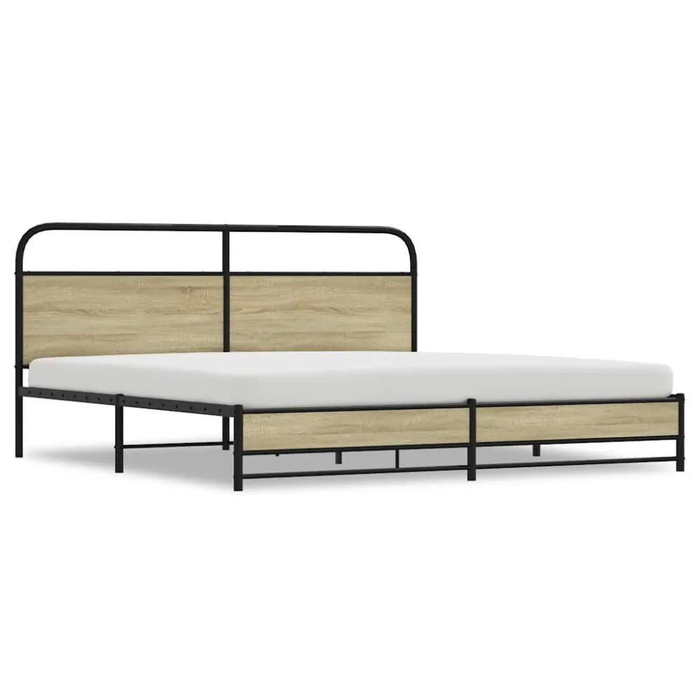 Estrutura de cama sem colchão 200x200cm metálico carvalho sonoma