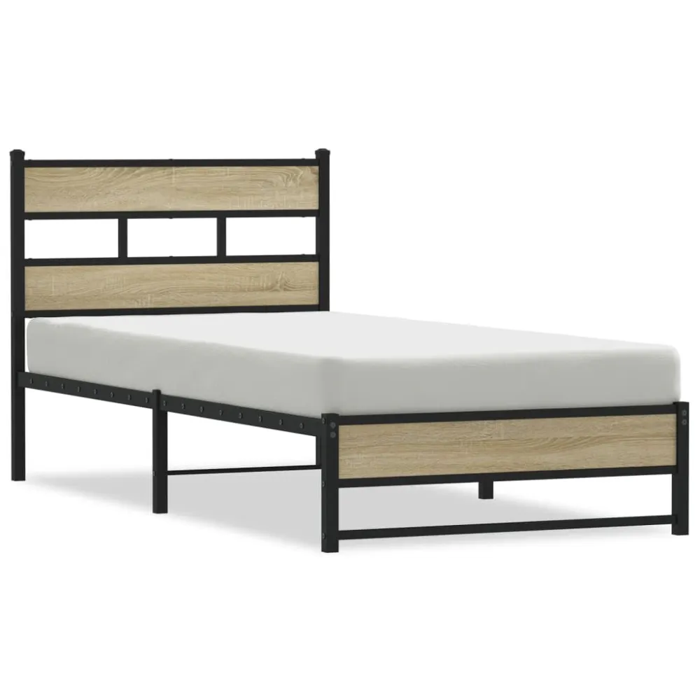 Estrutura de cama sem colchão 90x200 cm metálico carvalho sonoma