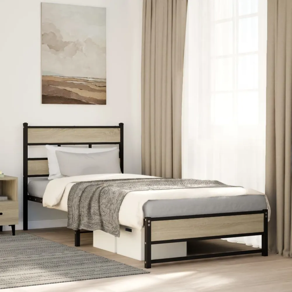 Estrutura de cama sem colchão 90x200 cm metálico carvalho sonoma