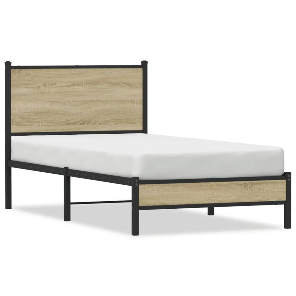 Estrutura de cama sem colchão 90x200 cm metálico carvalho sonoma