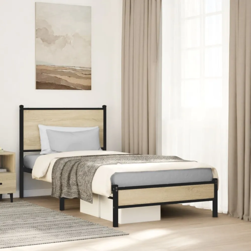 Estrutura de cama sem colchão 90x200 cm metálico carvalho sonoma