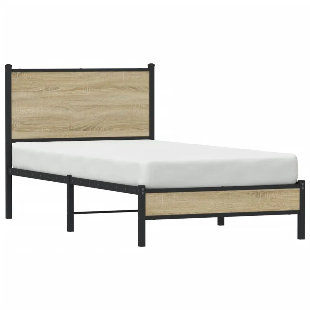 Estrutura de cama sem colchão 90x200 cm metálico carvalho sonoma