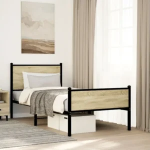Estrutura de cama sem colchão 90x200 cm metálico carvalho sonoma