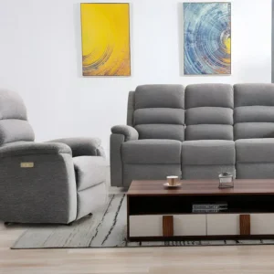 Sofá + poltrona relax elétrica tecido antracite NEVERS