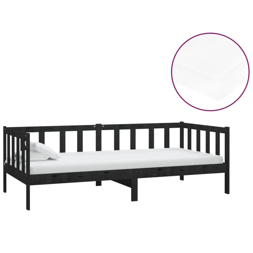 Sofá-cama com colchão 90x200 cm pinho maciço preto