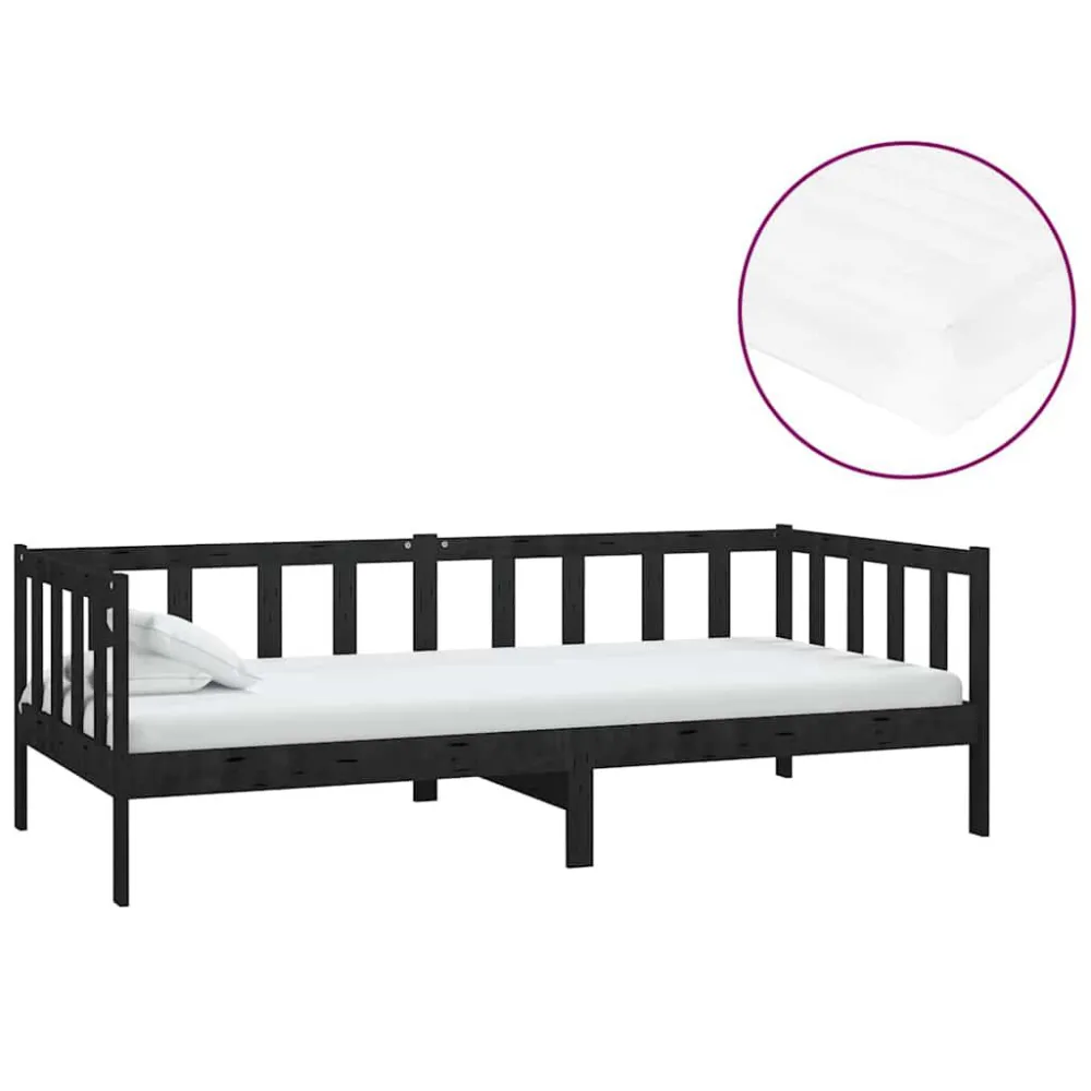 Sofá-cama com colchão 90x200 cm pinho maciço preto