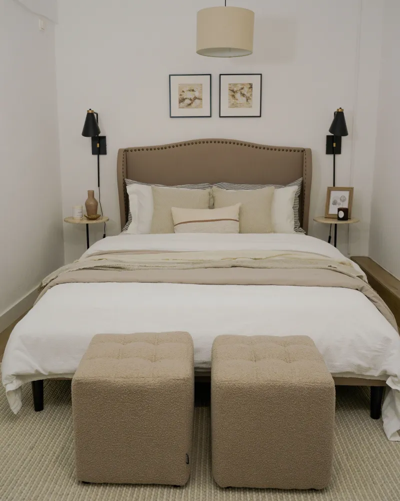 Cama Articulada Cama de casal em tecido cor de areia 140 x 200 cm COLMAR