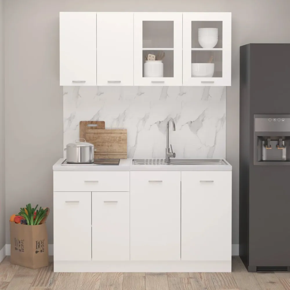 4 pcs conjunto armários de cozinha contraplacado branco | Design Escandinavo |