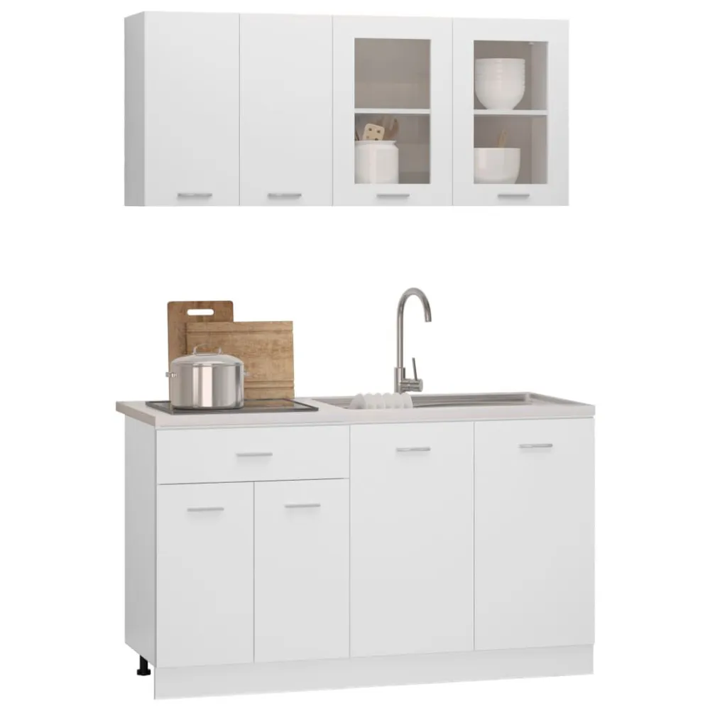 4 pcs conjunto armários de cozinha contraplacado branco | Design Escandinavo |