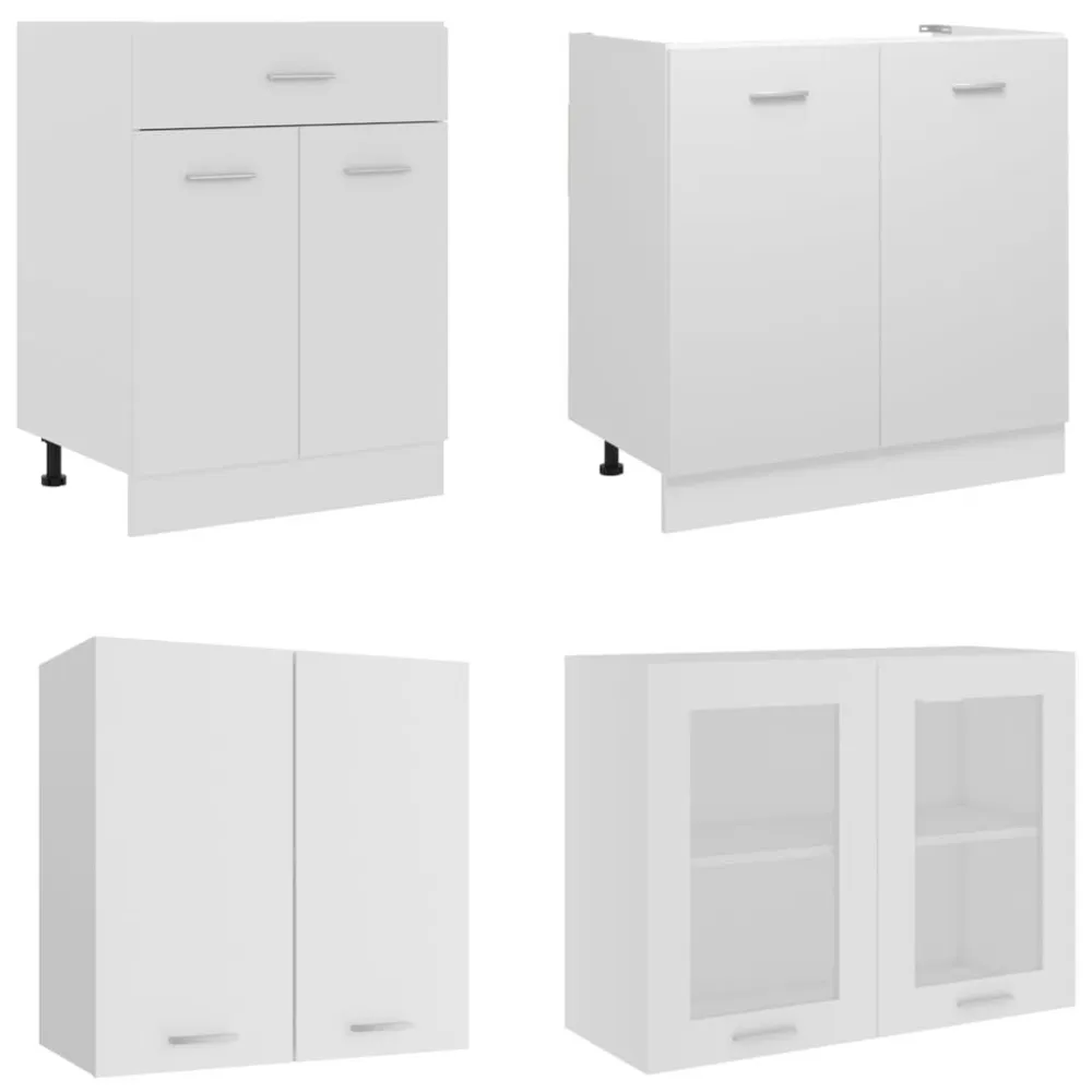 4 pcs conjunto armários de cozinha contraplacado branco | Design Escandinavo |