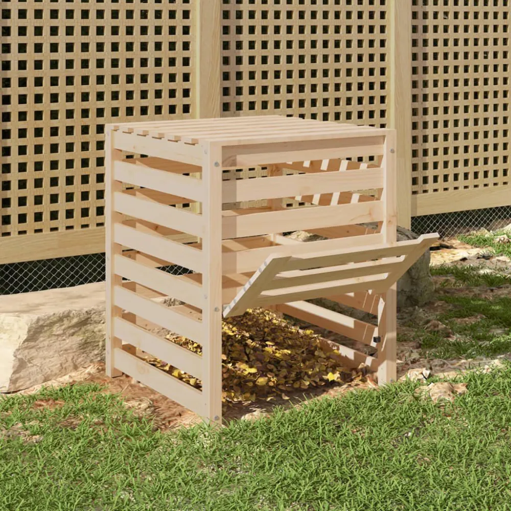 Caixote de compostagem 63,5x63,5x77,5cm madeira de pinho maciç Compostor de 2 Câmaras