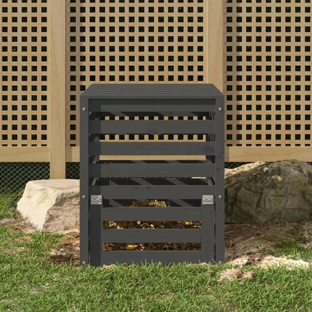 Caixote de Recolha Caixote de compostagem 63,5x63,5x77,5cm pinho maciço cinzento