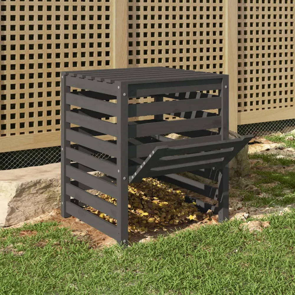 Caixote de Recolha Caixote de compostagem 63,5x63,5x77,5cm pinho maciço cinzento