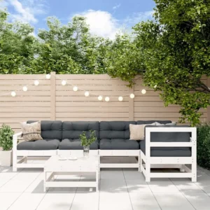 6peças conjunto lounge jardim com almofadões madeira maciç branco Clicnbuy