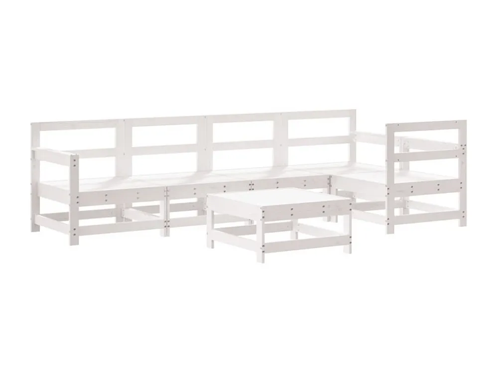 6peças conjunto lounge jardim com almofadões madeira maciç branco Clicnbuy