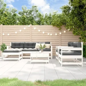 7peças conjunto lounge jardim com almofadões madeira maciç branco Clicnbuy