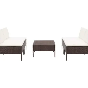 Conjunto sofás de jardim com almofadões 5 peças vime PE castanho Clicnbuy