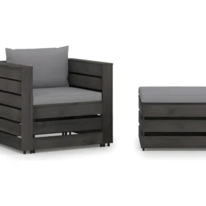 2 peças conj. lounge jardim + almofadões madeira impreg. cinzento Clicnbuy