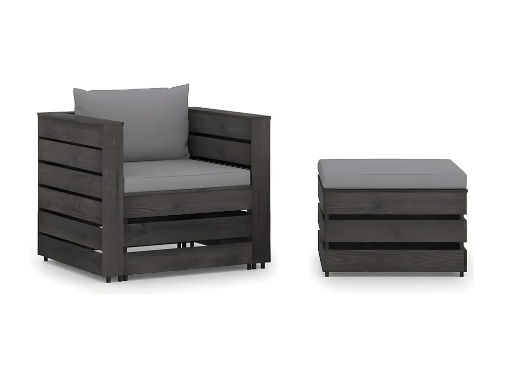 2 peças conj. lounge jardim + almofadões madeira impreg. cinzento Clicnbuy